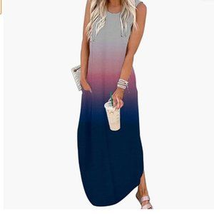 Blue and Purple Gradient Maxi Dress w/ Pockets, Small